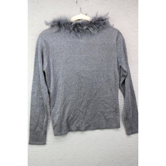 Joseph A. 90's Feather Boa Silk Sparkle Cardigan-Medium-Y2K-Vintage-Glam-Retro - Picture 7 of 8
